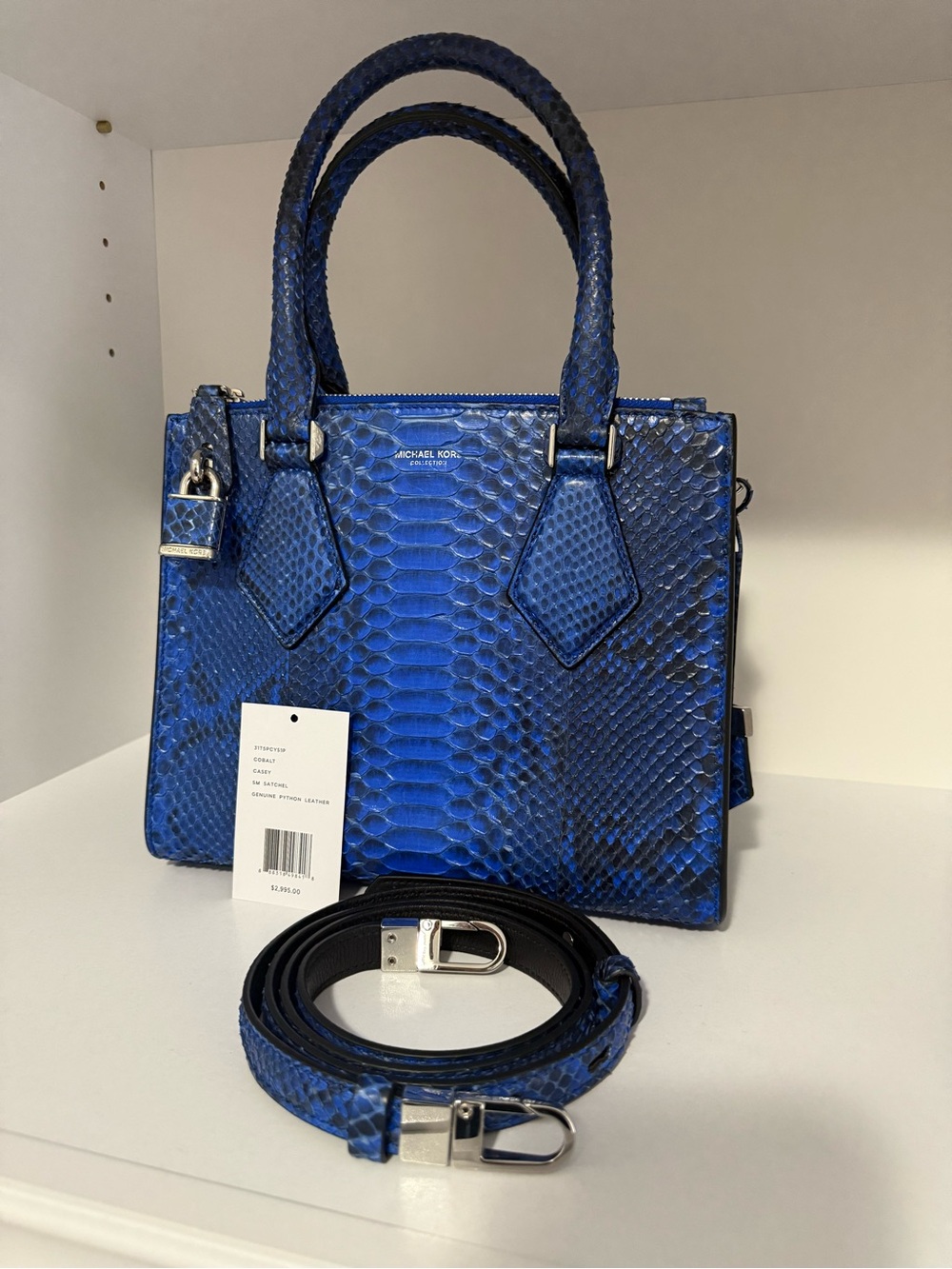 $2,995 Michael Kors Couture Collection Casey Cobalt Python satchel crossbody